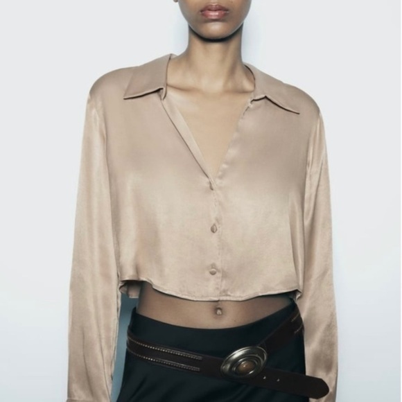 Zara NWT cropped satin effect button down - Picture 1 of 5